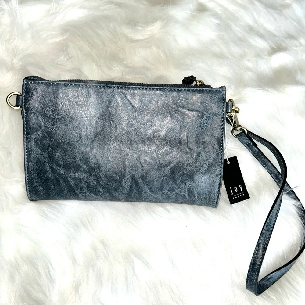 Joy Susan Crossbody Wristlet‎ Clutch with Shoulder Strap Gray Large 3-in-1